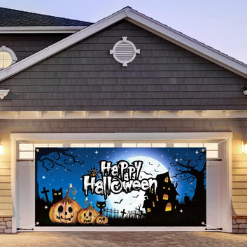 Whaline Happy Halloween Garage Door Banner Large Halloween Garage Door Cover 6x13Ft Pumpkin