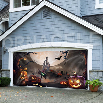 Halloween Garage Door Banner, Happy Halloween Garage Cover Large Background