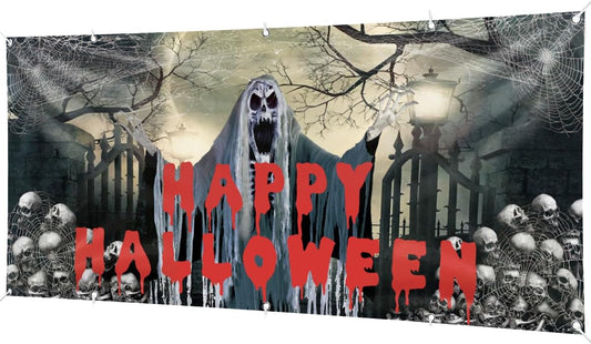 Halloween Garage Door Banner, Happy Halloween Garage Cover Large Party