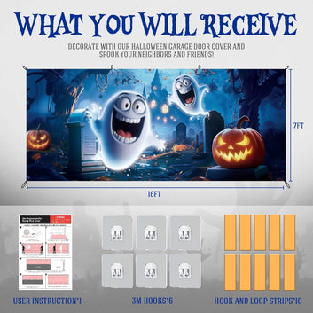 Halloween Garage Door Decorations with Cute Ghost Design, Durable Halloween Garage