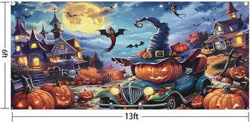 Halloween Garage Door Decoration, Horror Pumpkin Truck Door Cover Banner, Scary