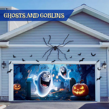 Halloween Garage Door Decorations with Cute Ghost Design, Durable Halloween Garage