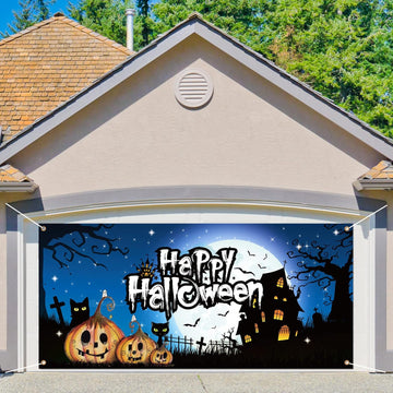 Whaline Happy Halloween Garage Door Banner Large Halloween Garage Door Cover 6x13Ft Pumpkin