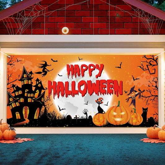 Halloween Garage Door Decorations,Happy Halloween Garage Door Banner Cover 6x13 Ft