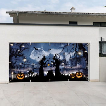 Halloween Garage Door Decorations, 6 x 13 ft Halloween Garage Door Cover,Witch Hanging