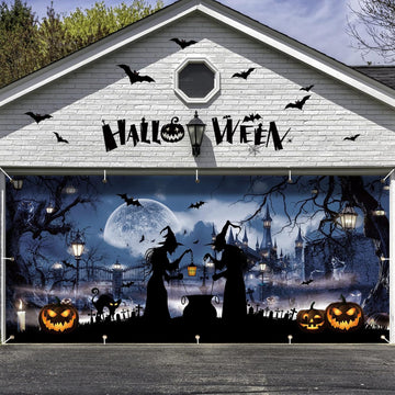 Halloween Garage Door Decorations, 6 x 13 ft Halloween Garage Door Cover,Witch Hanging