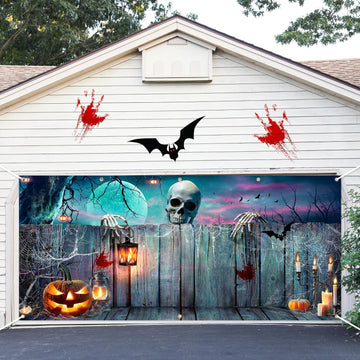 Avezano 6x13ft Halloween Garage Door Banner Horrible Halloween Photography Backdrop Huge Scary Skull