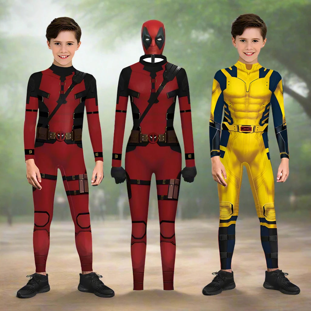 Superhero Wolverine & Deadpool Cosplay Jumpsuit - Kids Halloween Costume