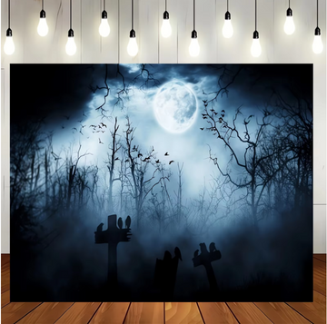 Haunted Bats Flying on Dark Forest Tombstones - Realistic Gothic Photography Background